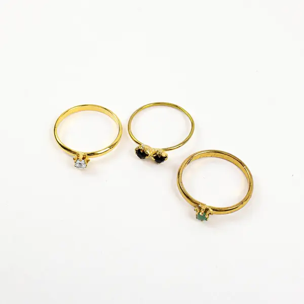 Lot of 3 Gem Rings Thin Band Gold Tone Fashion Jewelry Size 8 est.