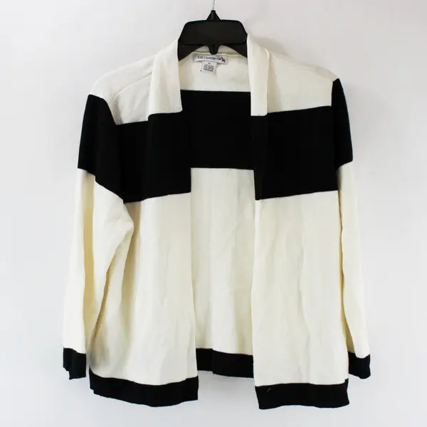 Liz Claiborne Women's XL Black White Open Front Cardigan Sweater