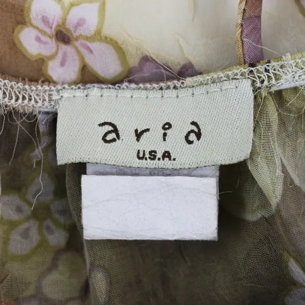 Aria Women's Sheer Floral Blouse Small Beige Purple Flare Sleeves