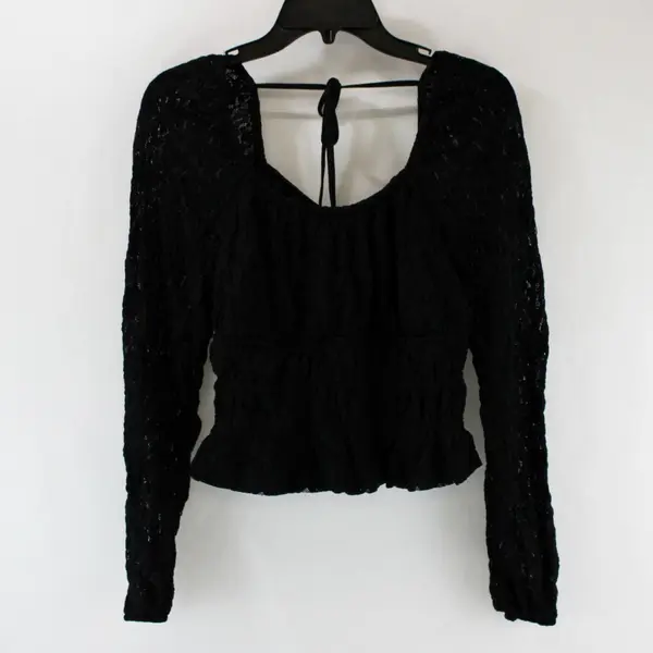 Love Fire Women's Black Lace Long Sleeve Crop Top Size L
