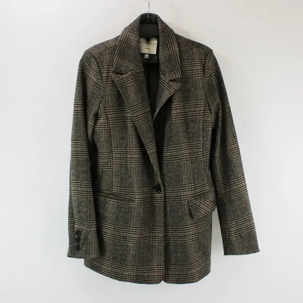 Bagatelle Collection Women's Houndstooth Blazer Small Black Beige