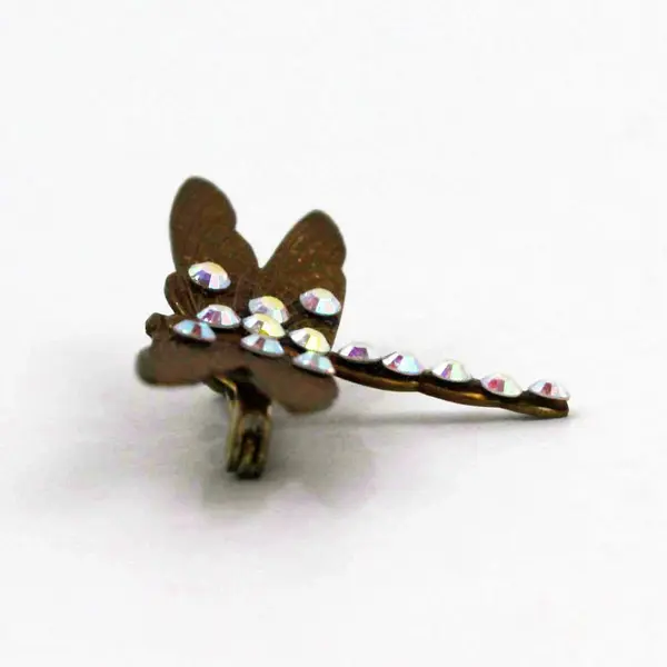 Gold Tone Rhinestone Dragonfly Brooch Pin Colorful Accents