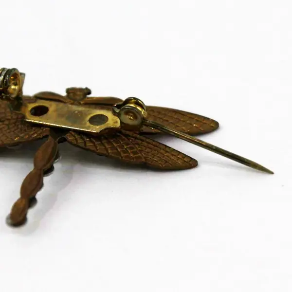 Gold Tone Rhinestone Dragonfly Brooch Pin Colorful Accents