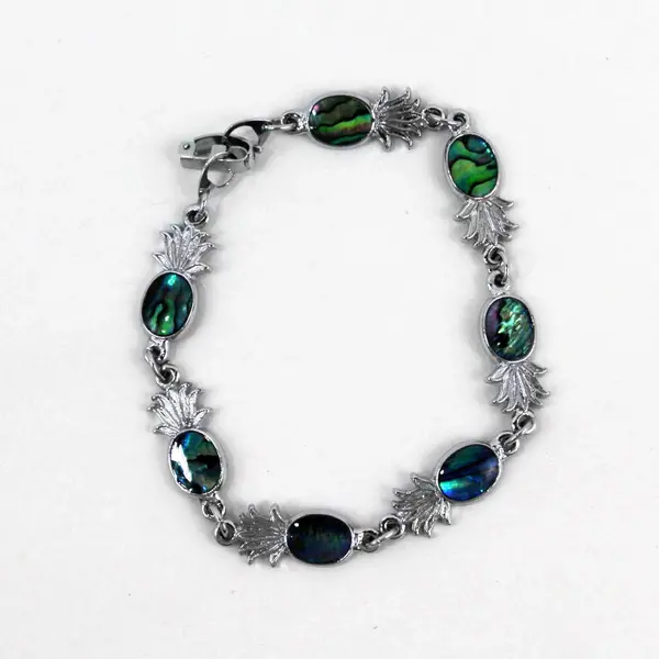 Abalone Shell Pineapple Tropical Bracelet 6in Lobster Clasp Fixed Link