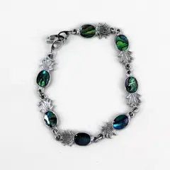 Abalone Shell Pineapple Tropical Bracelet 6in Lobster Clasp Fixed Link