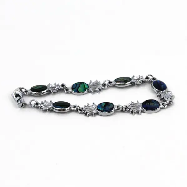 Abalone Shell Pineapple Tropical Bracelet 6in Lobster Clasp Fixed Link