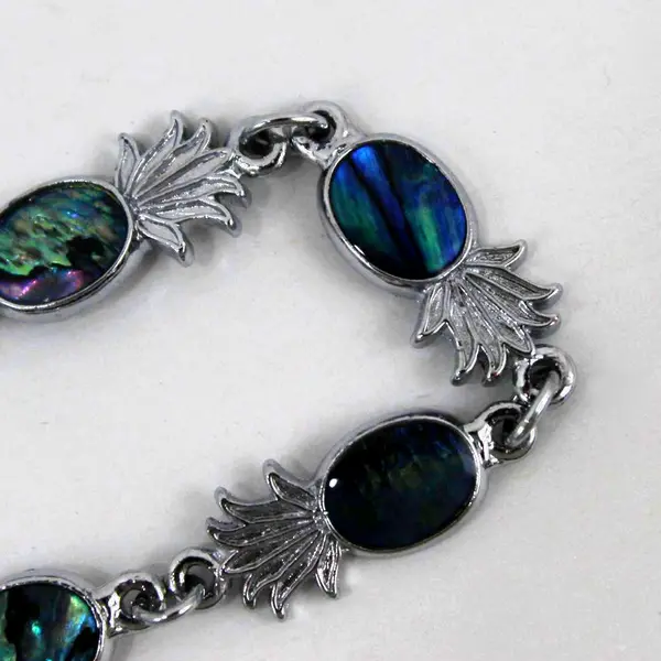 Abalone Shell Pineapple Tropical Bracelet 6in Lobster Clasp Fixed Link