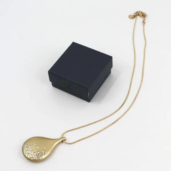 MarlaWynne Crystal Embellished Teardrop Pendant Necklace Long Chain Adjustable