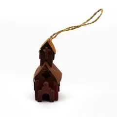 Handmade Wooden Church with Metal Roof Christmas Tree Ornament Rustic
