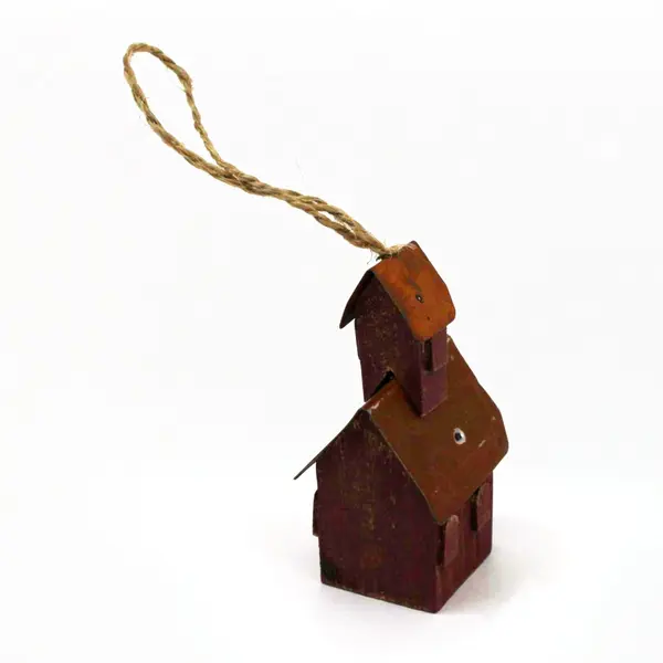 Handmade Wooden Church with Metal Roof Christmas Tree Ornament Rustic