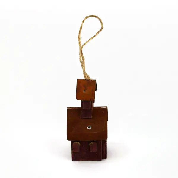 Handmade Wooden Church with Metal Roof Christmas Tree Ornament Rustic