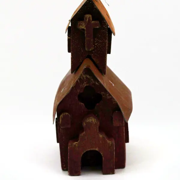 Handmade Wooden Church with Metal Roof Christmas Tree Ornament Rustic