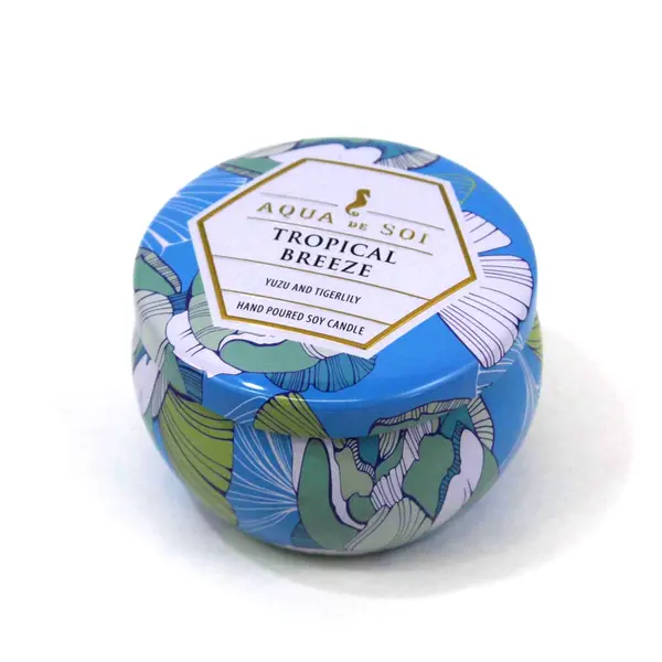 Aqua De Soi Tropical Breeze 4oz Hand Poured Soy Candle Yuzu Tigerlily Tin