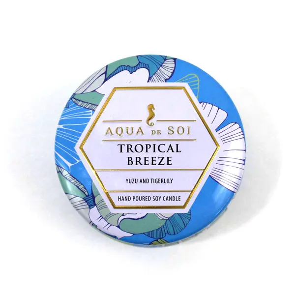 Aqua De Soi Tropical Breeze 4oz Hand Poured Soy Candle Yuzu Tigerlily Tin