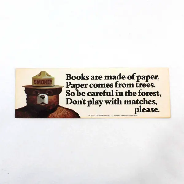 Smokey Bear US Forest Service Educational Fire Safety Paper Bookmark 76-CFFP-10