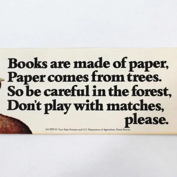 Smokey Bear US Forest Service Educational Fire Safety Paper Bookmark 76-CFFP-10