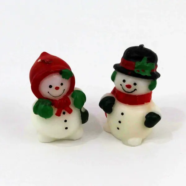 Snowman & Snowwoman Holiday Candles Novelty Figural Christmas Pair