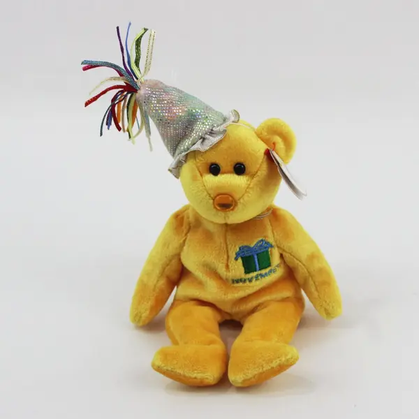 Ty Beanie Baby NOVEMBER Birthday Teddy Bear Plush Party Hat Tag