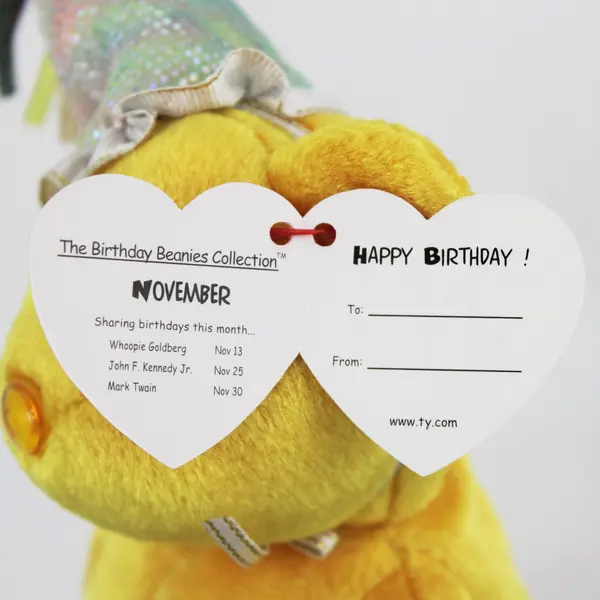 Ty Beanie Baby NOVEMBER Birthday Teddy Bear Plush Party Hat Tag