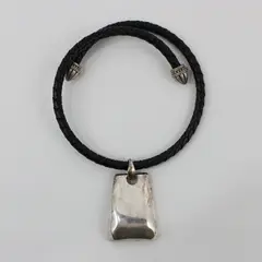 Chico's Black Braided Leather Pendant Necklace Silver Tone Geometric