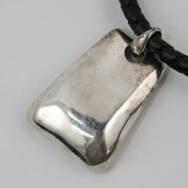 Chico's Black Braided Leather Pendant Necklace Silver Tone Geometric