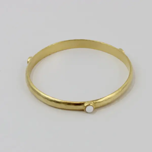 Set of 4 Gold Tone Bangle Bracelets One with White Accents