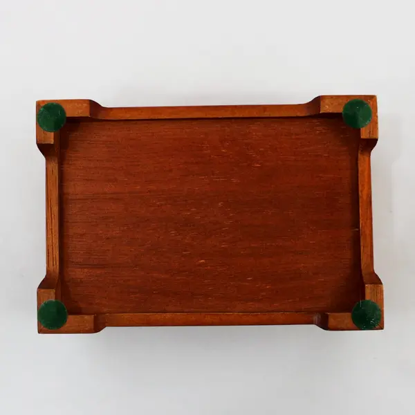 Wooden Jewelry Box Etched Glass Top Oval Window Raised Feet 7"