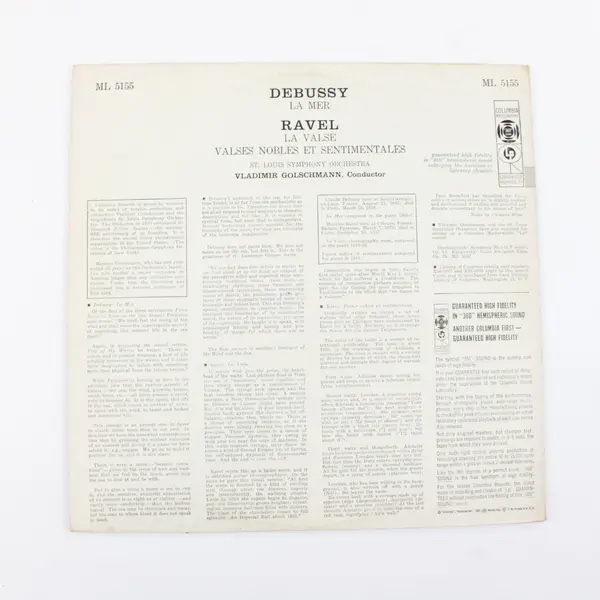 Columbia Masterworks ML 5155 Debussy La Mer  Golschmann 12" Vinyl Record