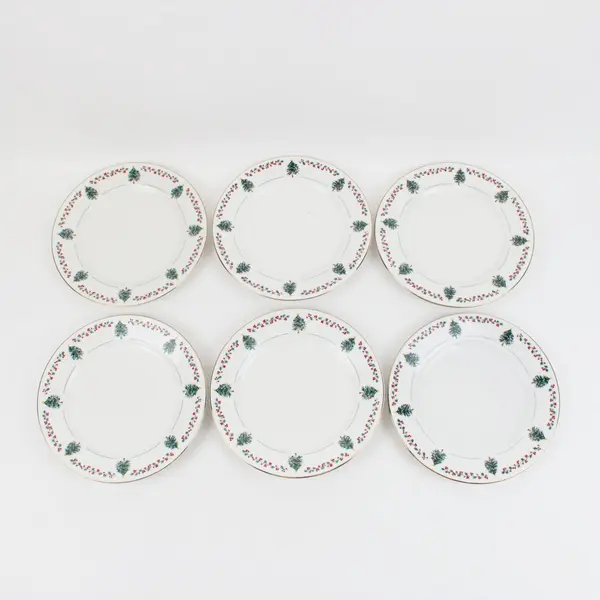 Set of 6 Gibson Christmas Trees Holly Garland Plates 7.5 in