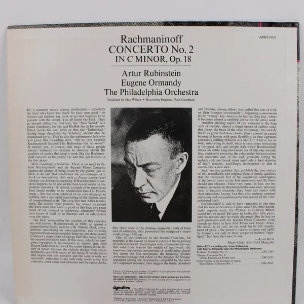 RCA Quadradisc Rachmaninoff Piano Concerto No 2 Rubinstein Ormandy 12" Vinyl