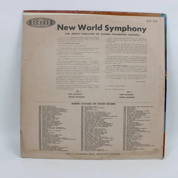 Crown 5137 Dvorak New World Symphony Karl Jergens 2 LP Set 12-inch Vinyl