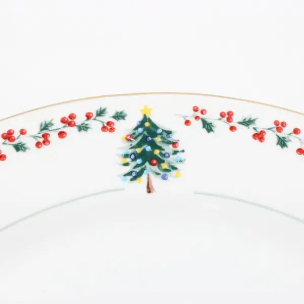 Gibson Christmas Trees Holly Garland Ceramic Holiday Dinner Plate 11.75"