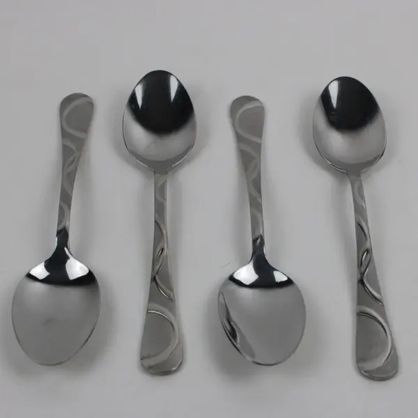 Lot of 4 Pfaltzgraff Garland Frost Pattern Oval Soup Spoons 7.5" Long Good
