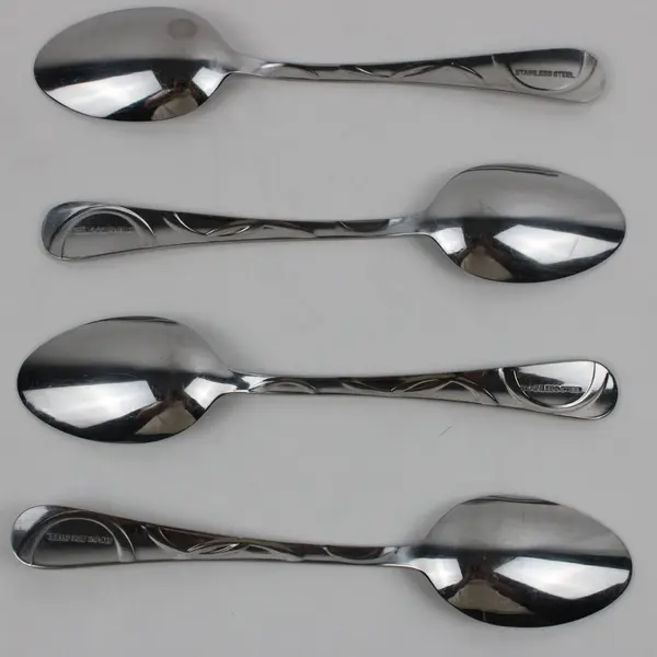 Lot of 4 Pfaltzgraff Garland Frost Pattern Oval Soup Spoons 7.5" Long Good