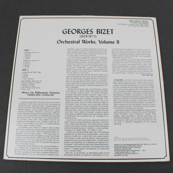 Georges Bizet Orchestral Works II Mexico City Philharmonic Orchestra LP