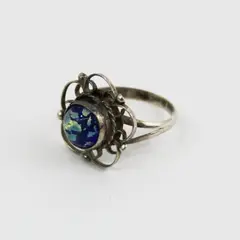 Vintage Silver Tone Filigree Dichroic Glass Girls Ring Size 2.5 Mexico