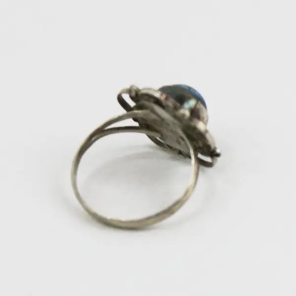 Vintage Silver Tone Filigree Dichroic Glass Girls Ring Size 2.5 Mexico