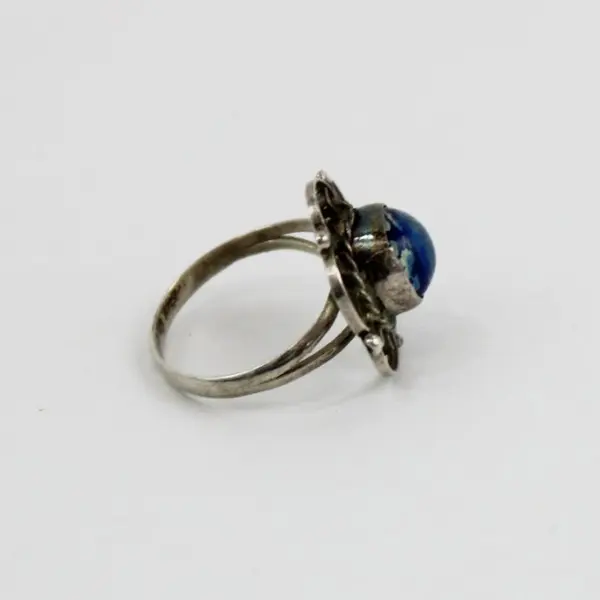 Vintage Silver Tone Filigree Dichroic Glass Girls Ring Size 2.5 Mexico