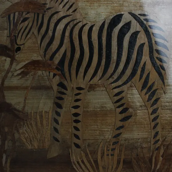East African Zebra Framed Artwork Banana Leaf Natural Fiber Mixed Media