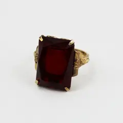 17.5 x 12.1 MM Baguette Lab Created Gold Plated Ruby Women's Gemstone Ring 