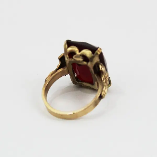 17.5 x 12.1 MM Baguette Lab Created Gold Plated Ruby Women's Gemstone Ring 