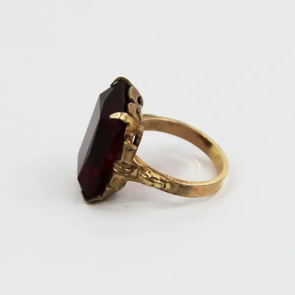 17.5 x 12.1 MM Baguette Lab Created Gold Plated Ruby Women's Gemstone Ring 