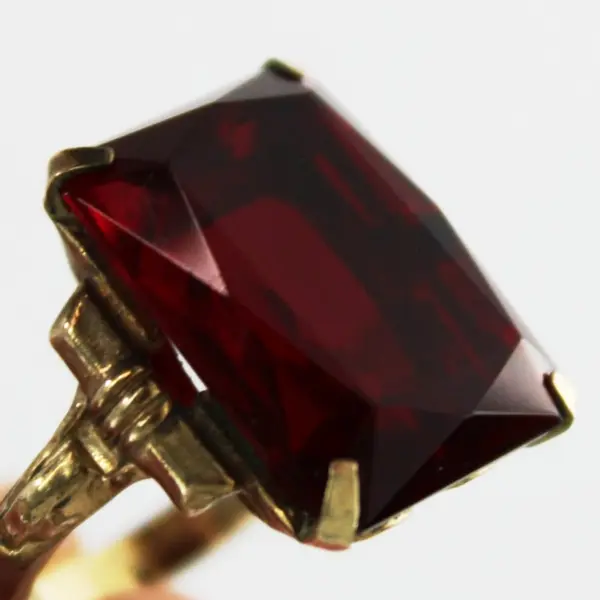 17.5 x 12.1 MM Baguette Lab Created Gold Plated Ruby Women's Gemstone Ring 