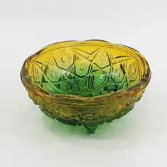 Vintage Jeannette Fentec Glass Amber And Green Footed Bowl
