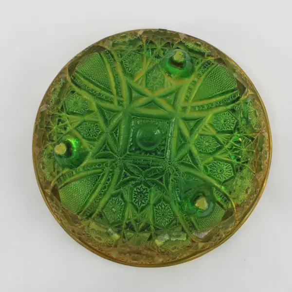Vintage Jeannette Fentec Glass Amber And Green Footed Bowl