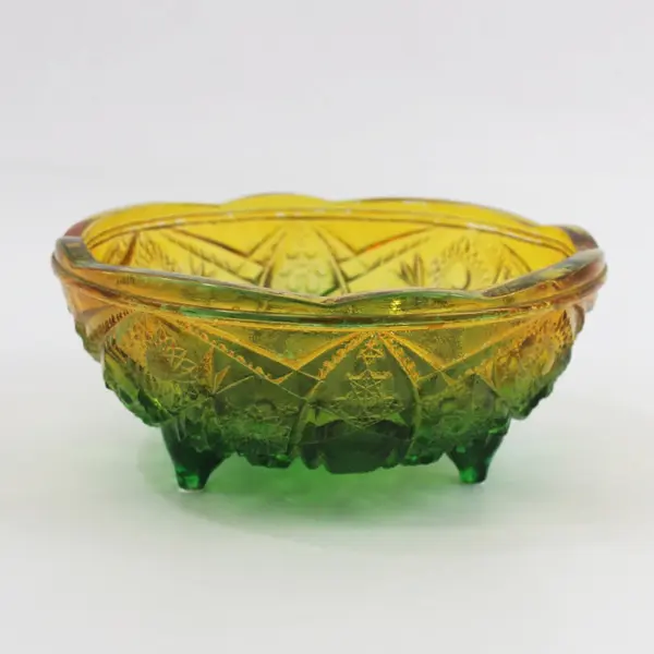 Vintage Jeannette Fentec Glass Amber And Green Footed Bowl