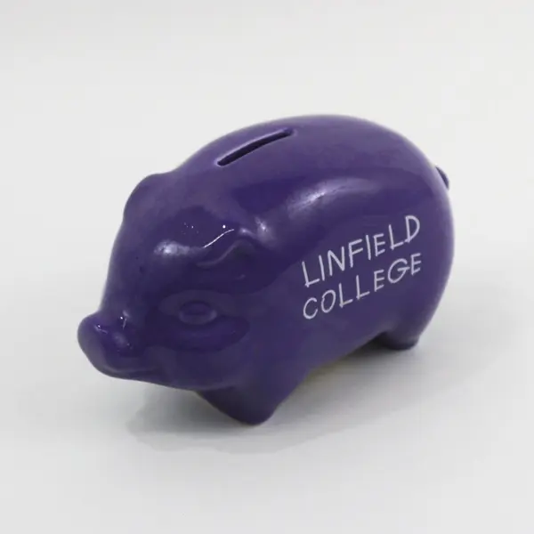 Linfield College Wildcats Purple Ceramic Piggy Bank