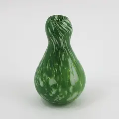 Green And White Speckled Hand Blown Glass Bud Vase 4.5"