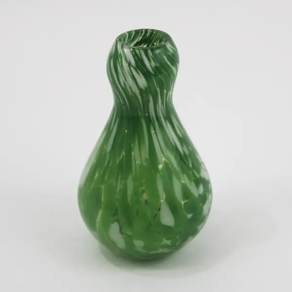 Green And White Speckled Hand Blown Glass Bud Vase 4.5"
