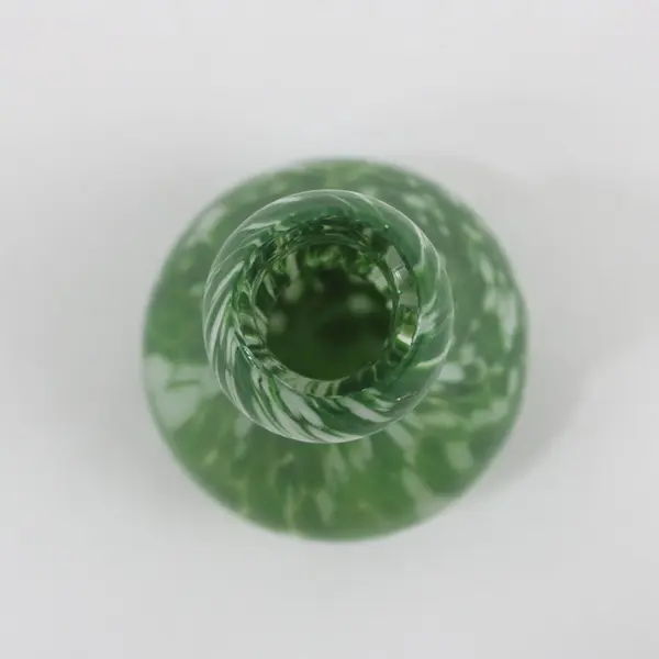 Green And White Speckled Hand Blown Glass Bud Vase 4.5"